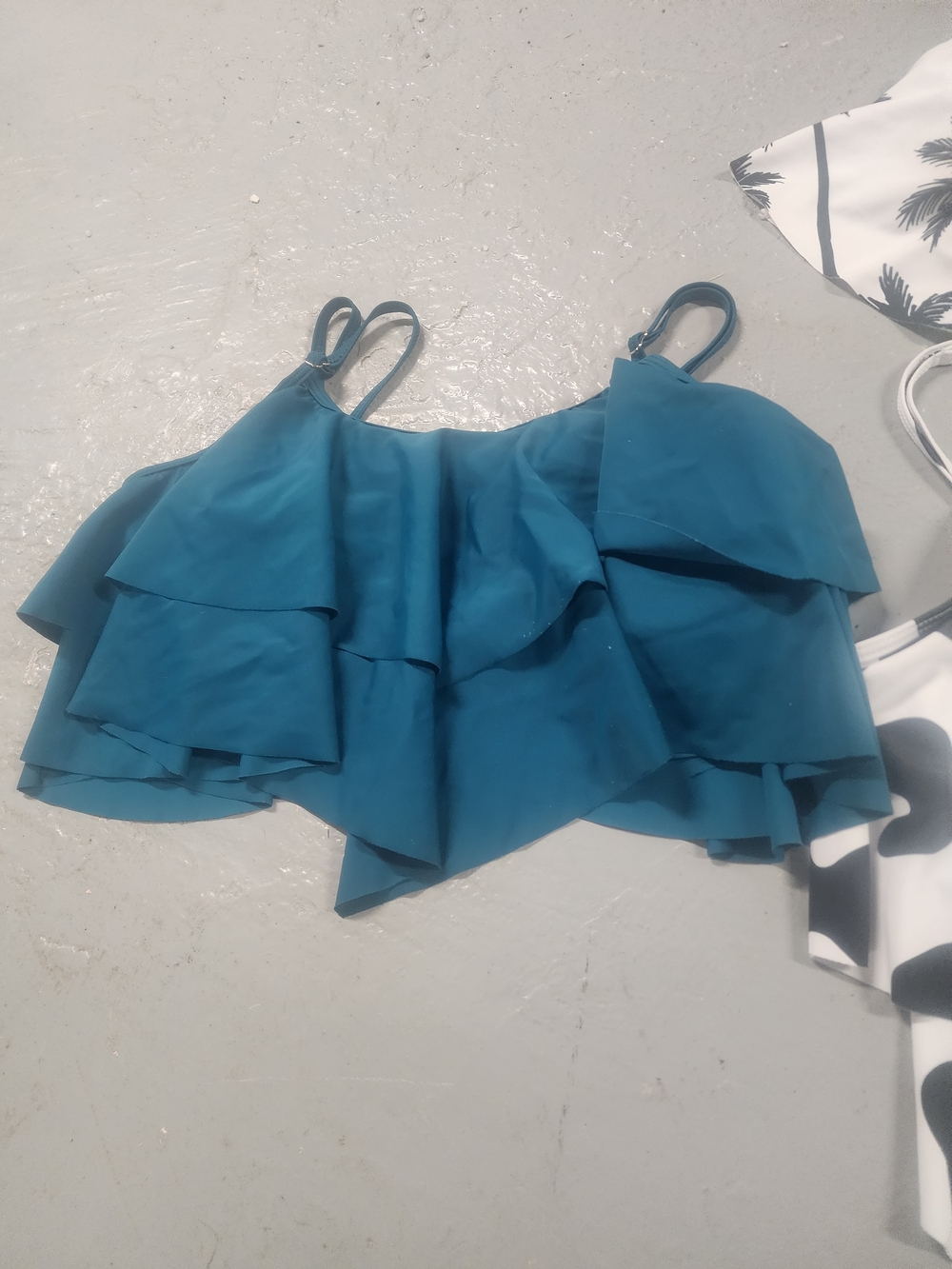 Trio of Flounce Swim Tops - Teal and Black/White Prints - Picture 4 of 8